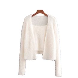 Elegant Women Chic Two Piece Suit Fashion Ladies Solid Sweater Tops Streetwear Female Sweet Soft Knitted Cardigan 210527