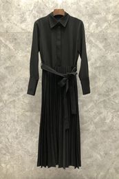 Stitching Tea Break Waist-Tight Slimming Shirtdress Womens Clothing Autumn European Goods New Niche Dress 9BB