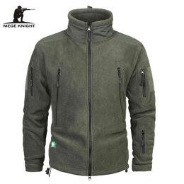 Mege Brand Clothing Coat Men Thicken Warm Military Army Fleece Jacket Patchwork Multi Pockets Polartec Men's and Coats 210811