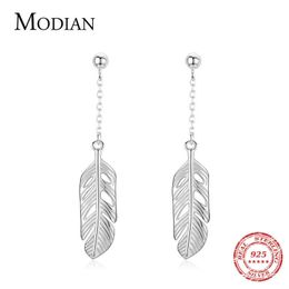 100% Real 925 Sterling Silver Swing Leaves Lucky Drop Earrings Fashion Leaf Dangle Ear For Women Fine Jewellery Accessories 210707