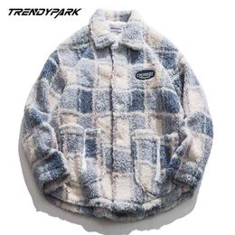 Mens Winter Padded Coat Plaid Parka Hip Hop Jacket for Men Fleece Flocking Warm Outwear Windbreaker Streetwear Harajuku 210819