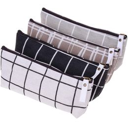 Canvas Pencil Case Pen Bag Striped Grid Korean Stationery for Students Kids Boys Girls Makeup Costmetic Pouch PHJK2110