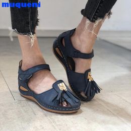 Women Hollow Beach Sandals 2021 Summer Closed Toe Hook&Loop Wedge Ladies Casual Shoes 35-43 Big Female Dress