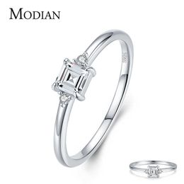 Classic Square Ring Charm 925 Sterling Silver Emerald cut Zircon Finger Rings For Women Wedding Fine Jewelry Wiht Box 210707