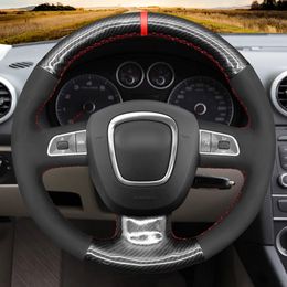 DIY Hand-stitched Black PU Carbon Fiber Car Steering Wheel Cover For Audi A3 8P Sportback A4 B8 Avant A5 8T A6 C6 A8 D3 Q5 8R Q7
