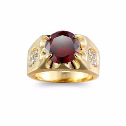 Wedding Rings Gold Colour Male For Men Jewellery Crystal Ring With Red CZ Stone Aneis Anillos Man Jewellery Sale Year Gifts