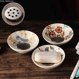 European Style Flower pattern Ceramic Soap Dish Watch storage Portable Home el Bathroom Toilet Decorations Accessories 211119