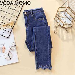 Ripped Skinny Pencil Jeans Woman Plus Size High Waist Mom push up black Stretch jeans Ladies Denim Pants Trousers Women 210708