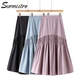 SURMIITRO Spring Summer Cotton Long Skirts Women Elegant Korean Style Yellow Aesthetic High Waist Midi Pleated Skirt Female 210712