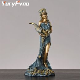 YuryFvna Greek Goddess of Luck and Fortune StatuesResin Blinded Lady Holding The Horn of Wealth Roman Figurines Home Decor 210727