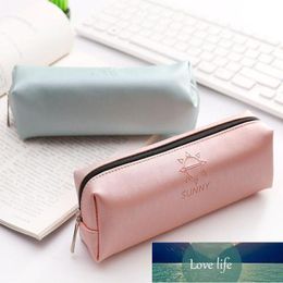 Simple Solid Sunny Pencil Case Student Cases For Girl Stationery PU Bag Material School Supplies Storage Bags