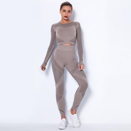 Yoga Outfit Seamless Set Sport Outfits Women Crop Top High Waist Leggings Workout Gym Suit Fitness Sets XS-L For Drop