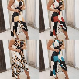 Sexy Summer V Neck Empire Belt Tunic Women's Midi Dress 2021 Fashion Geometry Print Irregular Office Ladies Dresses Plus Size X0521