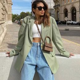 Women's casual suit jacket 2021 new European and American fashion one-button mid-length pocket loose suit X0721