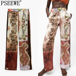 PSEEWE Za 2021 Patchwork Pants For Women High Waist Summer Woman Trousers Vintage Print Elastic Waist Casual Loose Pants Sets Q0801