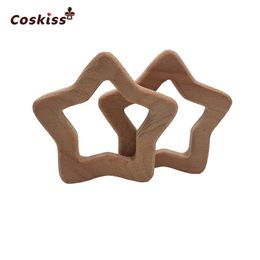 Coskiss 10pcs Handmade Beech Wooden Star Teether Baby Teething Toys DIY Crafts Pendant Chewable Pacifier Chain Accessories 211106