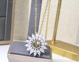 Timeless stainless steel Vintage Charm Fashion flower letter Pendant Necklace 3-color gold-plated style printing women wedding Jewellery party gift top quality