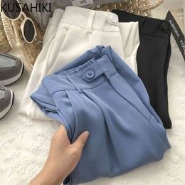 Women Suit Pants Summer High Waisted Ankle-length Trousers Causal Solid Harem Pantalones De Mujer 6H955 210603
