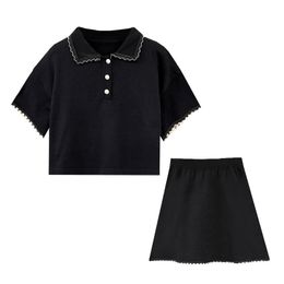 Women Two Pieces Set Black Gray Turn Down Collar Mini Skirt Summer T0210 210514