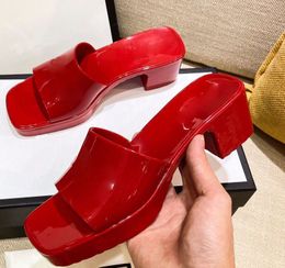 Candy Colour Jelly Platform Slides Women Slippers Summer Square Open Toe Block Heels Mules Outdoor Beach Dress Shoes Thick Sole
