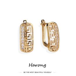 Stud Harong Rectangular Hollow Earring Copper Carved Crystal Glod Plated Metal Womans Earrings Jewellery Accessories