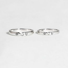 Wedding Rings Original Handmade Silver Sun Moon Couple For Men Women Personalised Opening Creative Birthday Gift