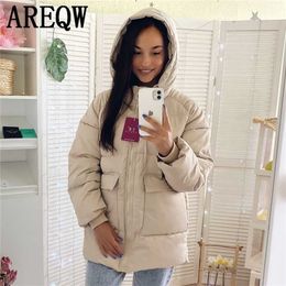 Autumn Winter Cotton Parkas Oversized Coats and Jackets Outerwear Hooded Puffer Jacket Beige Blue Black 211013