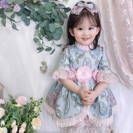 Children Spanish Dressses Summer Baby Girls Spain Lolita Dress With Flower Infant Lace Ball Gowns Toddle Royal Vestidos 210615