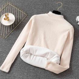 Fur Sweater Women Velvet Warm Winter Basic Tops Female Long Sleeve Autumn Slim Black Apricot Knitwear Korean Style Sweaters 210601