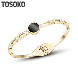 Tosoko Stainless Steel Jewellery Black Shell with Eight Zircons and Inlaid Spring Bracelet Elegant Bracelet for Women Bsz152 Q0717