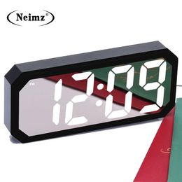 Gift idea Colorful Digital Mirror LED Alarm Clock with Temperature Thermometer,Calendar and Sound-Control Backlight for Bedroom 210804