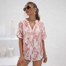 Women Chiffon T Shirt V Neck Tie Dye Short Sleeve Tops Female Casual Loose Pullover Streetwear Summer Tee Shirts 210608