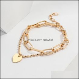 Jewelryhip Hop Chunky Thick Gold Colour Korean Love Pendant Bracelets Retro Link Chains Heart Bracelet Female Waist Jewellery Gift Link Chain