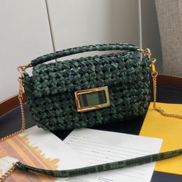 Old Flower Woven Green Baguette Bag Handbag Purse Tote Bags Classic Retro Crossbody Bags Square Rotary Lock Newest High Quality Wallet