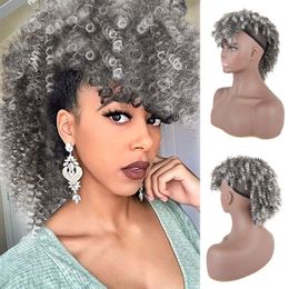 New Silver grey crochet braids curly ponytail human hairpiece women ponytails extension Grey pony tail hair piece 120g 140g african american hairstyle