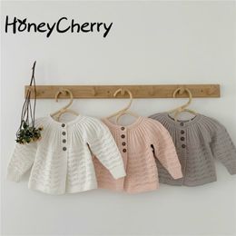 born Knit Sweater Female baby cardigan hollow pattern princess temperament long-sleeved shirt jacket Baby Girl 210515
