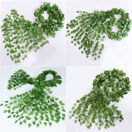 Decorative Flowers & Wreaths 12pcs 2M Artificial Leave Garland Fake Green Leaf Ivy Vine Plant Wall Hanging Wedding Party Home Garden Decor