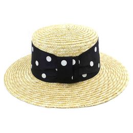 Sun Hat Women Straw Summer Beach Panama Ribbon Wide Brim Flat Holiday Outdoor Cap Accessory For Lady Girls G220301