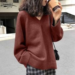 Winter Clothes Women Fashion Lazy V-neck Solid Women's Sweater Autumn Long Sleeve Knitted Jumper Pullover 11652 210427