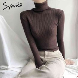 Stretch Turtleneck Sweater Pullover Clothes Fashion Spring Solid Knit Korean Top Striped Shirt 210922
