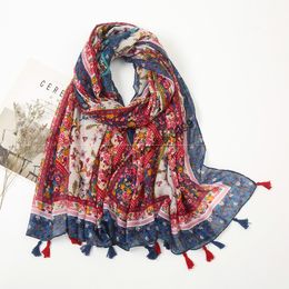 Women Floral Tassel Viscose Shawl Scarf Lady Print Soft Bohemia Stole Ethnic Wrap Fashion Muslim Hijab Sjaal