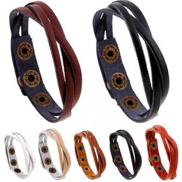 new Leather wristband Bracelet Black Brown Wrap Bangle for Men Women Vintage Wrist leather Jewellery multicolor mix order stock gifts