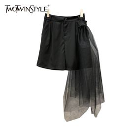 Black Patchwork Mesh Short For Women High Waist Casual Chic Shorts Female Summer Fashion Clothing 210521