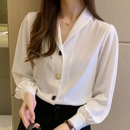 Long Sleeve White Blouse Women Shirts Tops Blusas Mujer De Moda Blouse Women V-neck Chiffon Blouse Shirt Women Blouses D390 210426