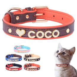 Dog Collars & Leashes Personalized Small Cat Collar DIY Rhinestone Bling Charm Pet Custom Dogs Name For Medium Accessories