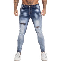 Gingtto Homme Elastic Waist Skinny for Men Stretch Pants Streetwear Mens Denim Blue Jeans ZM139 210318