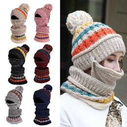 Winter Hat Women's Mask Balaclava Scarf for Girls Thick Warm Knitted Set