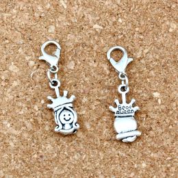 100Pcs Antique Silver Beod queen Charms Pendants With Lobster Clasp For Jewellery Making Bracelet Necklace DIY Accessories