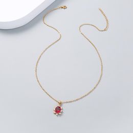 red precious stones UK - Pendant Necklaces Fashion Micro Inlay Zircon Oval Red Semi-precious Stone Sunflower Necklace Jewelry For Women Party Gift Gold Chain