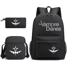 Backpack 3Pcs The Vampire Diaries For School Teenagers Girls Boys Canvas Women Black Bookbag Fashion Travel Mochilas